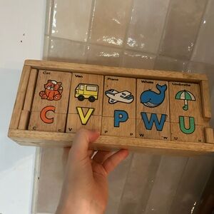 Wooden Alphabet Sliding Blocks - Blue, Green, Orange, Yellow